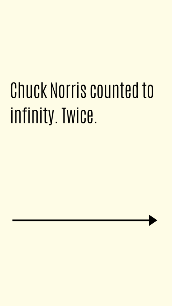 Chuck Norris counted to infinity. Twice.
